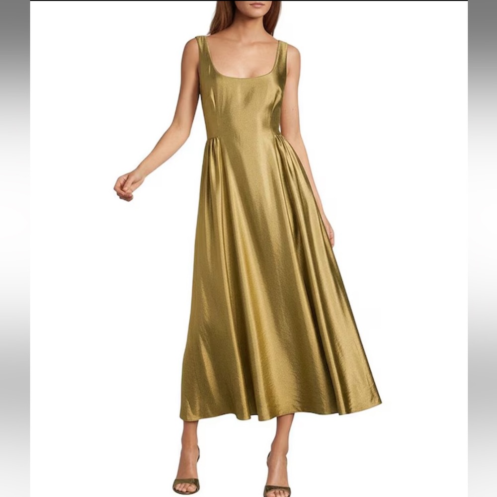 NWT Antonio Melani
Leah Metallic Scoop Neckline Sleeveless Ruching A-Line Dress